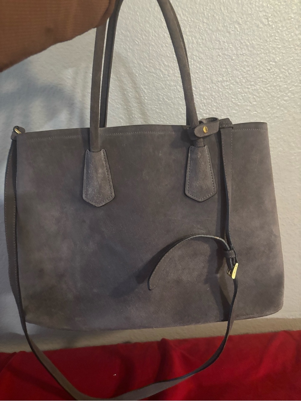Prada Suede Tote in Charcoal Gray with Gold Hardware - Picture 2 of 4